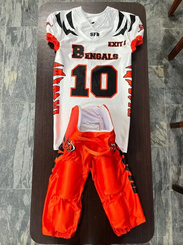 Custom American football jersey and padded game pants, finished order